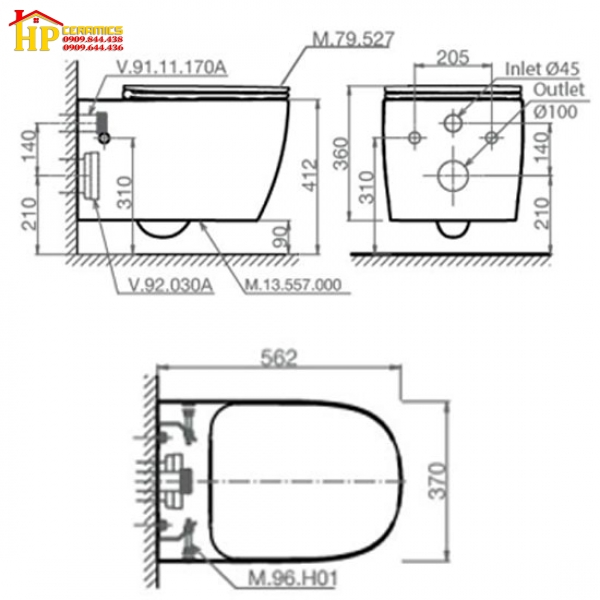 BÀN CẦU TREO TƯỜNG VIGLACERA M.13.557  CHÍNH HÃNG