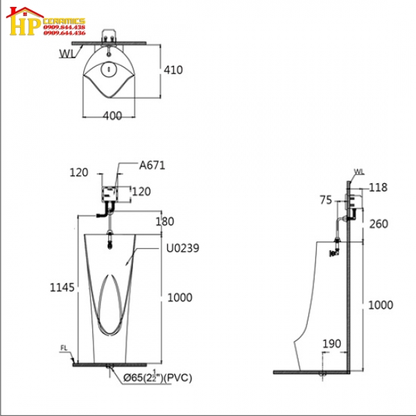 BỒN TIỂU ĐỨNG CAESAR U0239 CHÍNH HÀNG