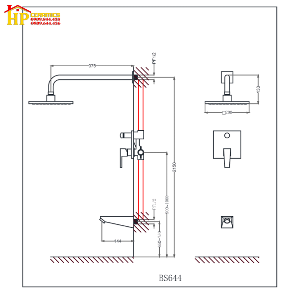 SEN TẮM ÂM TƯỜNG CAESAR BS644 CHÍNH HÃNG