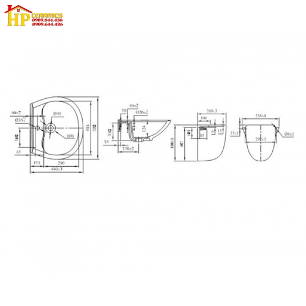 CHẬU LAVABO TREO TƯỜNG VIGLACERA  V39  CHÍNH HÃNG