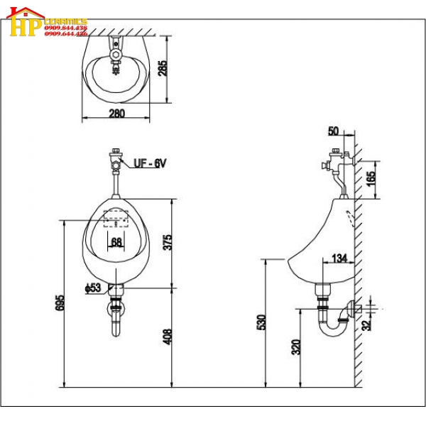 BỒN TIỂU TREO TƯỜNG INAX  U-116V CHÍNH HÃNG