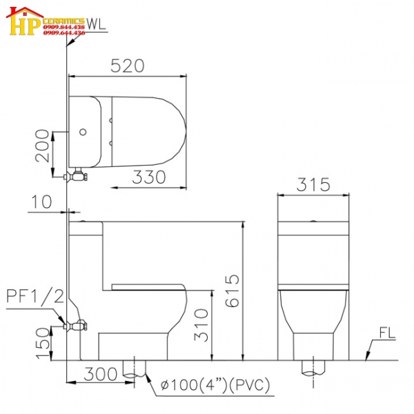 BÀN CẦU KHỐI TRẺ EM CAESAR C1352 CHÍNH HÃNG