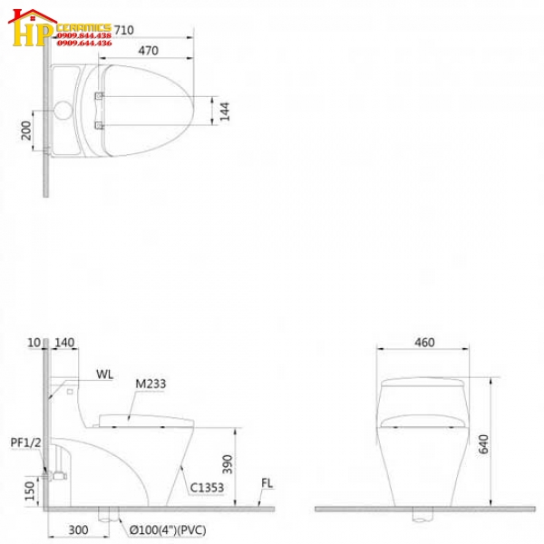 BÀN CẦU KHỐI CAESAR C1353 CHÍNH HÃNG