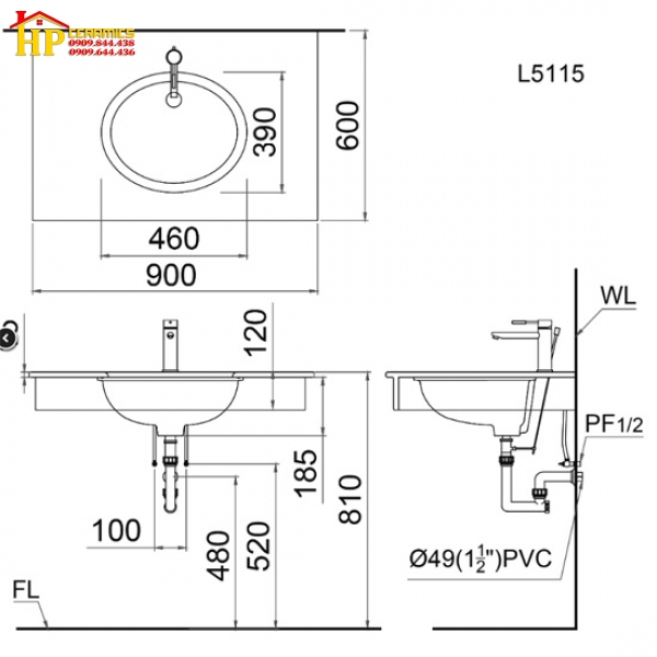 CHẬU LAVABO ÂM BÀN CAESAR L5115 CHÍNH HÃNG