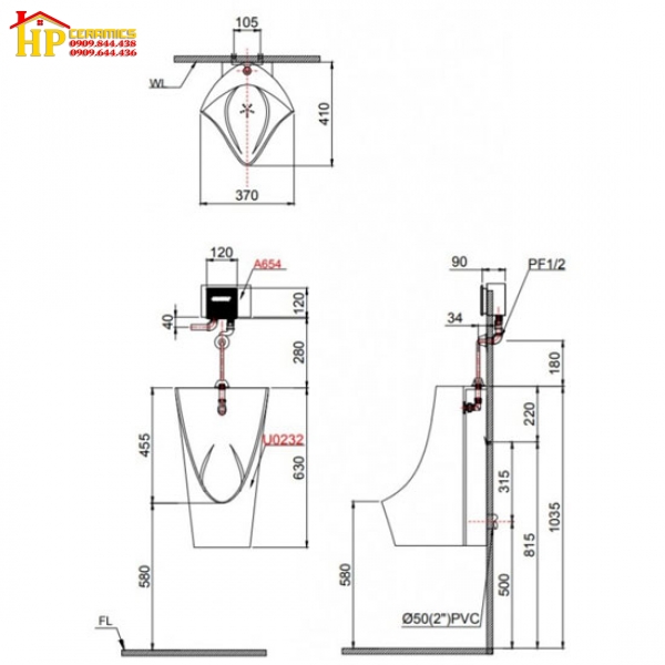 BỒN TIỂU TREO CAESAR U0232 XÃ TIỂU A654 CHÍNH HÃNG