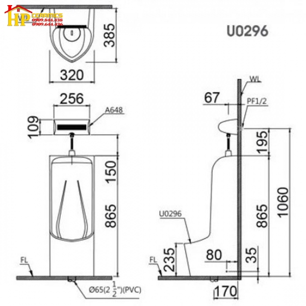 BỒN TIỂU ĐẶT SÀN CAESAR U0296 CHÍNH HÃNG