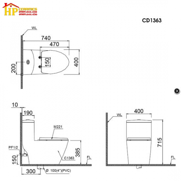 BÀN CẦU KHỐI CAESAR CD1363 CHÍNH HÃNG