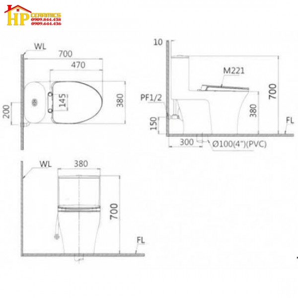 BÀN CẦU MỘT KHỐI NẮP CƠ CAESAR CD1395+TAF060 CHÍNH HÃNG