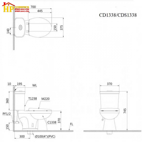 BÀN CẦU HAI KHỐI CAESAR CDS1338 CHÍNH HÃNG