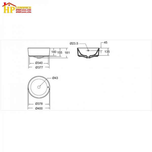 CHẬU LAVABO ĐẶT BÀN AMERICAN STANDARD 0509-WT CHÍNH HÃNG