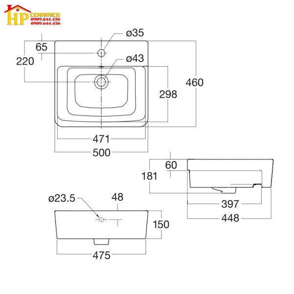 CHẬU LAVABO BÁN ÂM AMERICAN STANDARD 0519-WT CHÍNH HÃNG