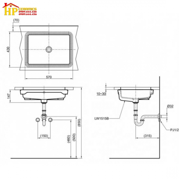 CHẬU LAVABO ÂM BÀN TOTO LT1515#XW CHÍNH HÃNG