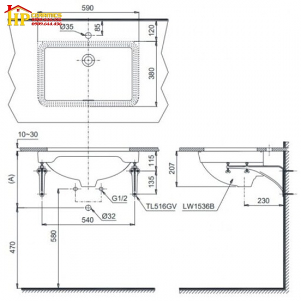 LAVABO ÂM BÀN TOTO LW1536V/TL516GV CHÍNH HÃNG