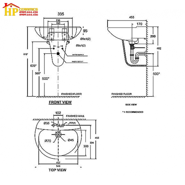 CHẬU LAVABO TREO TƯỜNG CHÂN NGẮN VF-0800/ VF-0911 CHÍNH HÃNG