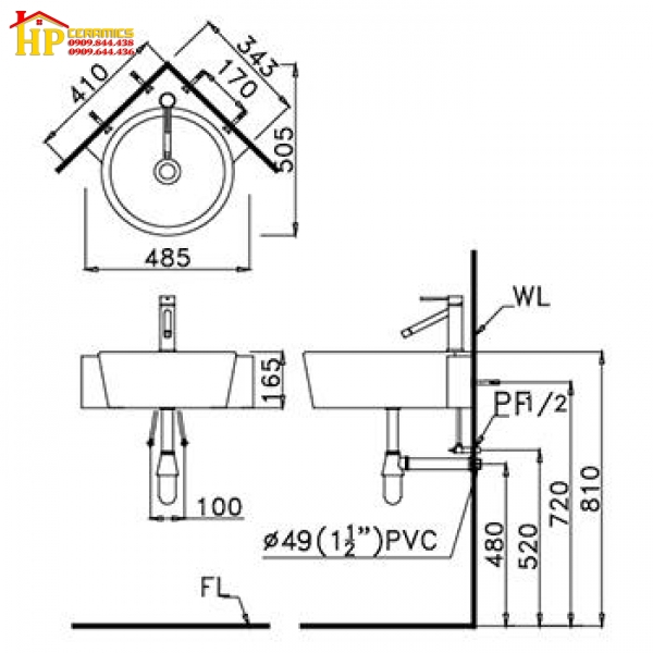 CHẬU LAVABO GÓC TREO TƯỜNG CAESAR LF5238 CHÍNH HÃNG