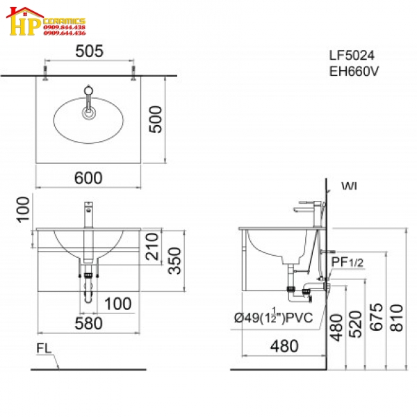 CHẬU LAVABO ĐẶT BÀN CAESAR LF5024 CHÍNH HÃNG