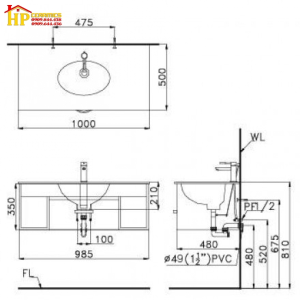 CHẬU LAVABO ĐẶT BÀN CAESAR LF5028 CHÍNH HÃNG