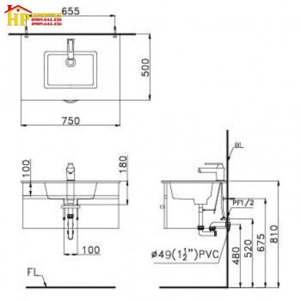 CHẬU LAVABO ĐẶT BÀN CAESAR LF5032 CHÍNH HÃNG