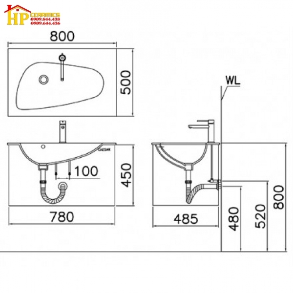 CHẬU LAVABO ĐẶT BÀN CAESAR LF5036 CHÍNH HÃNG 