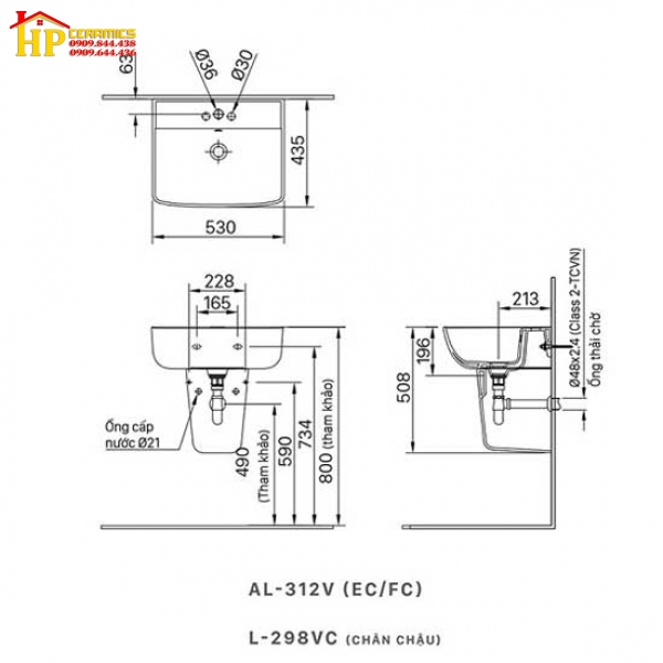 CHẬU LAVABO TREO TƯỜNG INAX AL-312 CHÂN TREO 