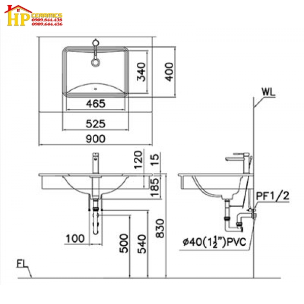 CHẬU LAVABO ÂM BÀN CAESAR L5125 CHÍNH HÃNG