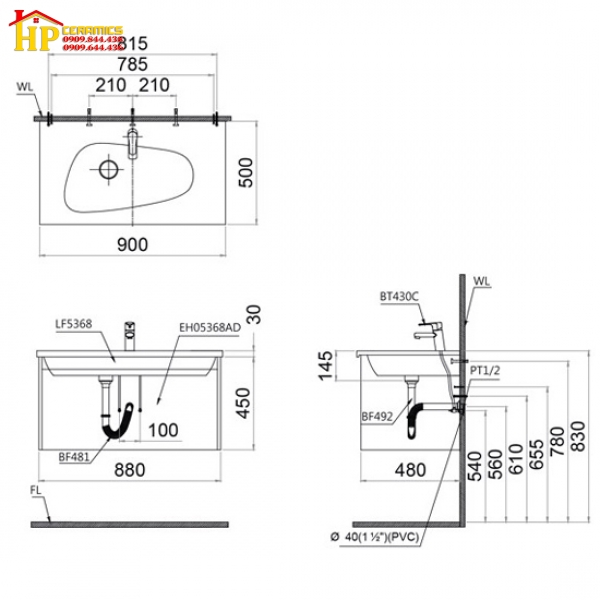 CHẬU LAVABO ĐẶT BÀN CAESAR LF5368 CHÍNH HÃNG