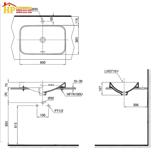 CHẬU LAVABO ĐẶT BÀN TOTO LT5716 CHÍNH HÃNG