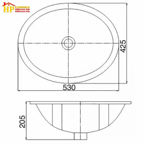 CHẬU LAVABO ÂM BÀN VIGLACERA S502 CHÍNH HÃNG