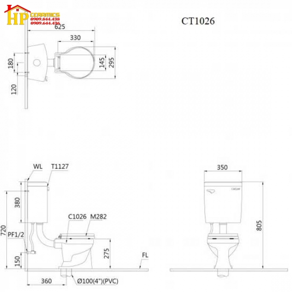 BÀN CẦU TRẺ EM CAESAR  CT1026 CHÍNH HÃNG