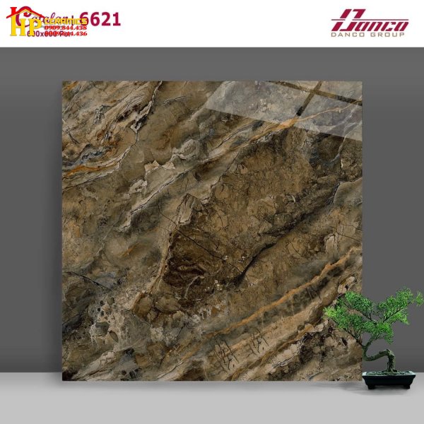 Gạch 60x60 Bóng Kiếng Vân Đá Nâu Porcelain