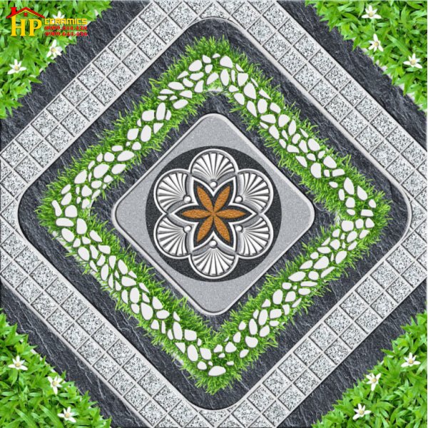 GẠCH LÁT SÂN VƯỜN 50X50 CỎ XUNG QUANH SỎI Ở GIỮA 5801 CAO CẤP GIÁ RẺ