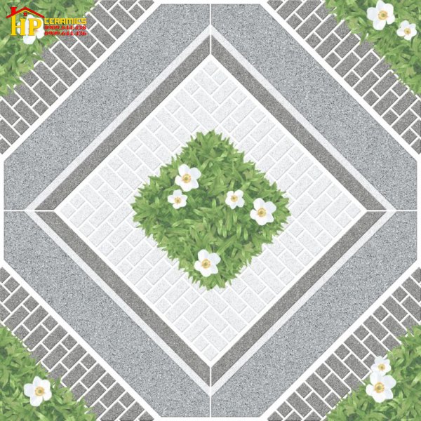 GẠCH LÁT SÂN VƯỜN 50X50 CỎ GIỮA VIỀN XÁM 5802 CAO CẤP GIÁ RẺ