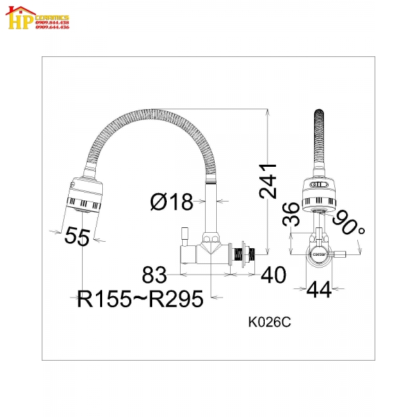 VÒI RỬA CHÉN LẠNH GẮN TƯỜNG CAESAR K026C CHÍNH HÃNG