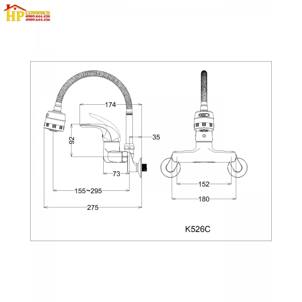 VÒI RỬA CHÉN NÓNG LẠNH GẮN TƯỜNG CAESAR K526C CHÍNH HÃNG