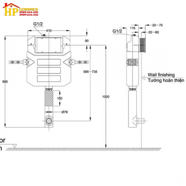 KÉT NƯỚC ÂM TƯỜNG TOTO  WH060 CHÍNH HÃNG