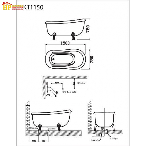 BỒN TẮM ĐỘC LẬP CAESAR KT1150 CHÍNH HÃNG