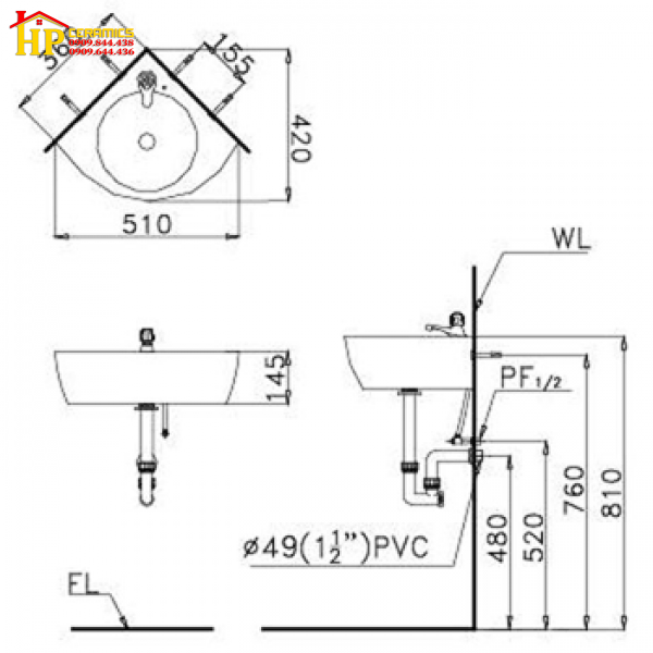 CHẬU LAVABO TREO TƯỜNG GÓC CAESAR L2014 CHÍNH HÃNG