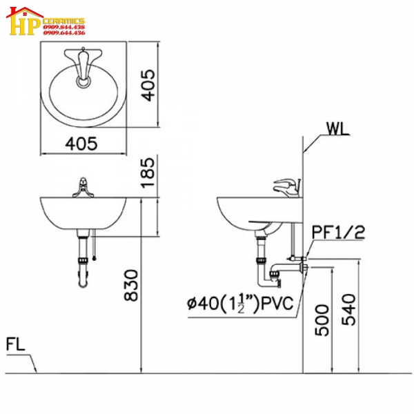 CHẬU LAVABO TREO TƯỜNG CAESAR L2140 CHÍNH HÃNG