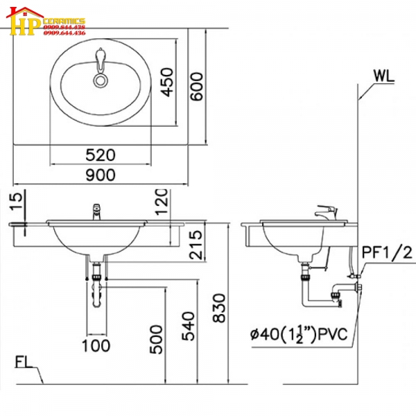 CHẬU LAVABO ÂM BÀN CAESAR L5018S CHÍNH HÃNG