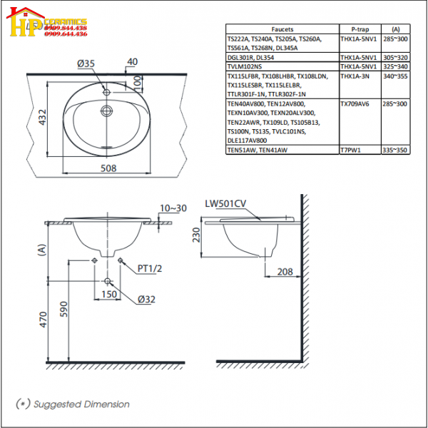 CHẬU LAVABO ÂM BÀN TOTO L501C CHÍNH HÃNG