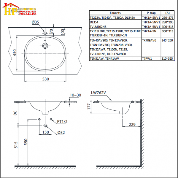 CHẬU LAVABA ÂM BÀN TOTO L762 CHÍNH HÃNG