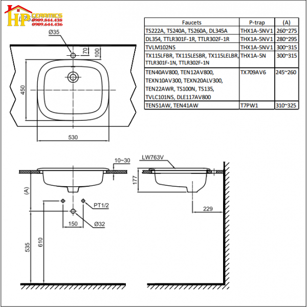 CHẬU LAVABA ÂM BÀN TOTO L762 CHÍNH HÃNG