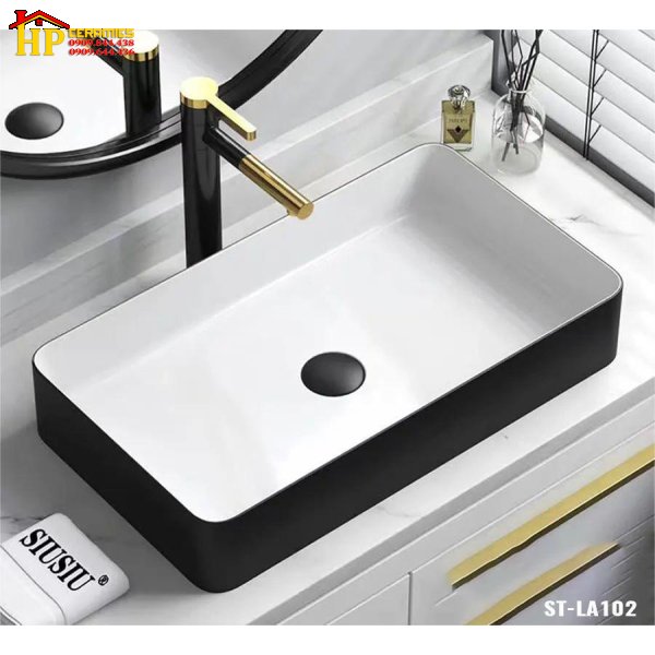LAVABO ĐẶT BÀN TRẮNG ĐEN LA-102 CAO CẤP GIÁ RẺ