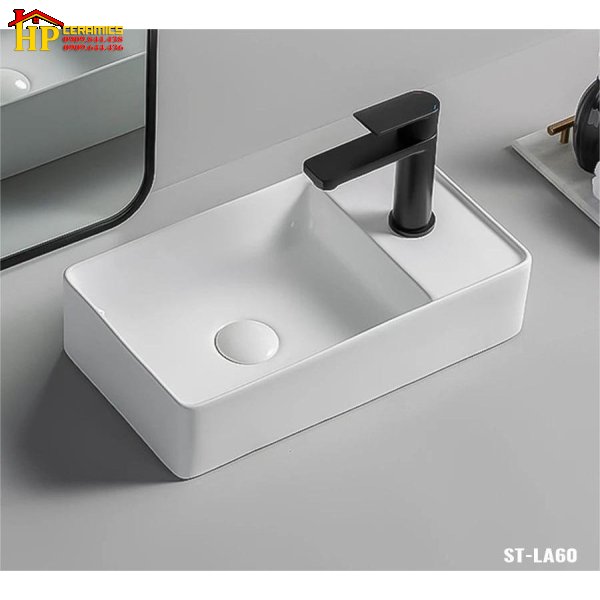 LAVABO ĐẶT BÀN CHỮ NHẬT TRẮNG NHỎ LA60 CAO CẤP GIÁ RẺ