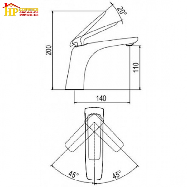 VÒI LAVABO NÓNG LẠNH NANO XÁM VIGLACERA P.51.326 CHÍNH HÃNG