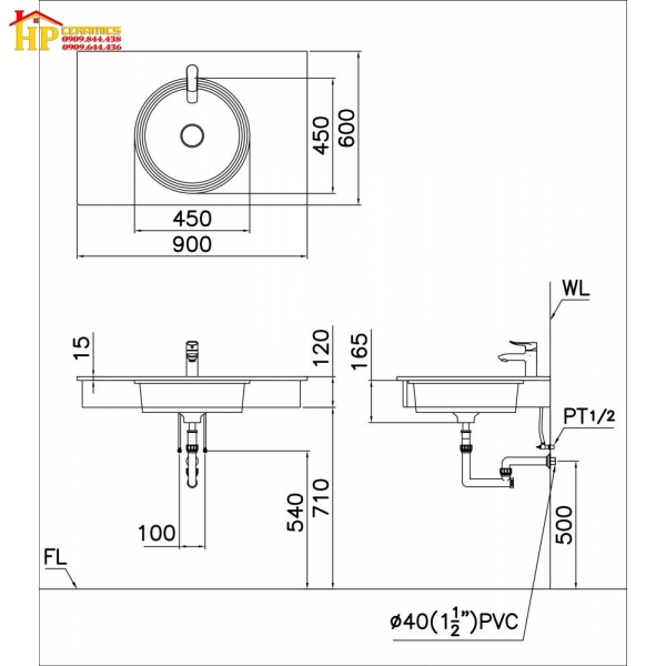 CHẬU LAVABO DƯƠNG BÀN CAESAR LF5017 CHÍNH HÃNG