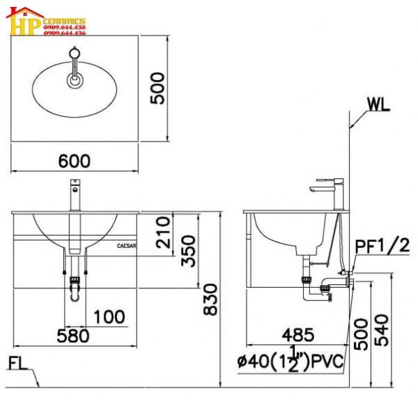 TỦ LAVABO CAESAR LF5024 + EH05024DDV CHÍNH HÃNG