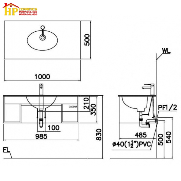 TỦ LAVABO CAESAR LF5028+EH05028DDV CHÍNH HÃNG
