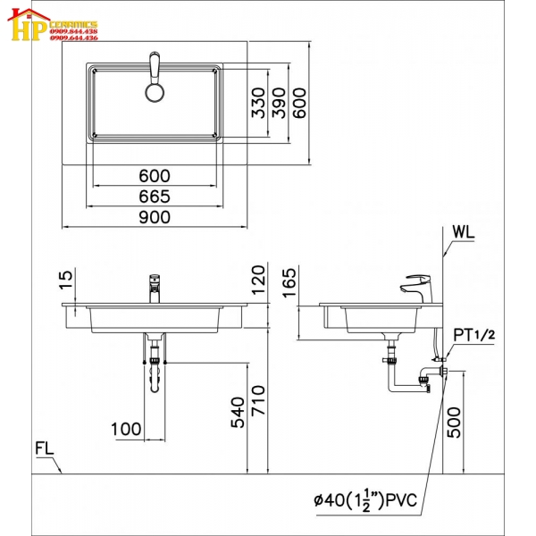 CHẬU LAVABO ÂM BÀN CAESAR LF5130 CHÍNH HÃNG
