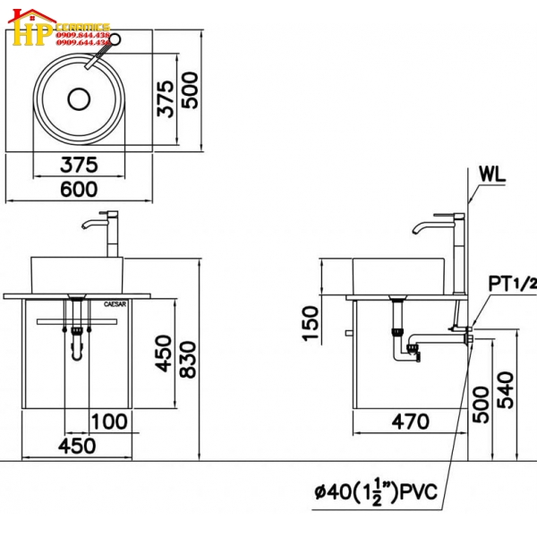 CHẬU LAVABO ĐẶT BÀN CAESAR  LF5232 CHÍNH HÃNG